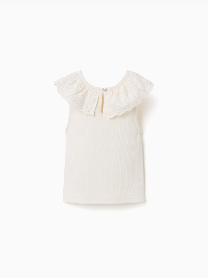 Top sans manches en coton avec col brodé Blanc - Kiabi