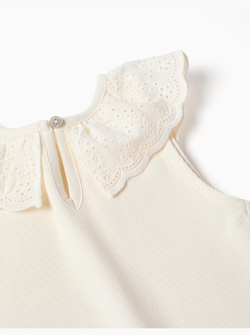 Top sans manches en coton avec col brodé Blanc - Kiabi
