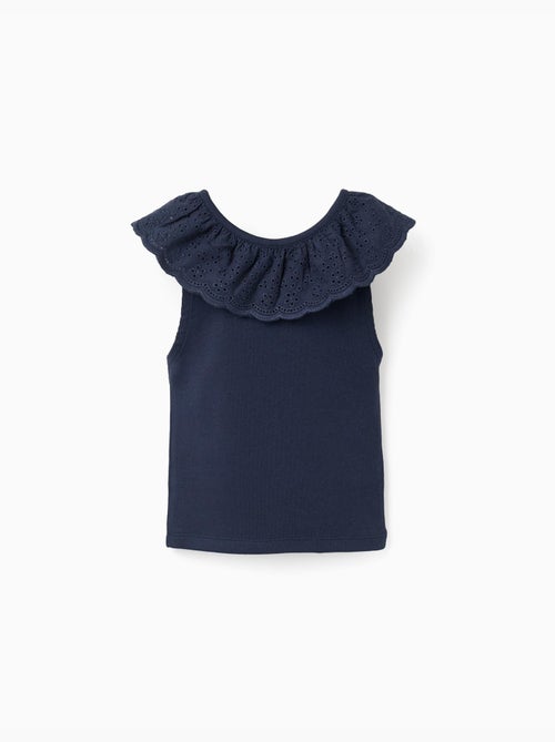 Top sans manches en coton avec col brodé - Kiabi