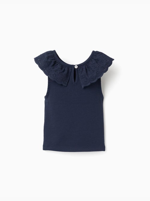 Top sans manches en coton avec col brodé - Kiabi