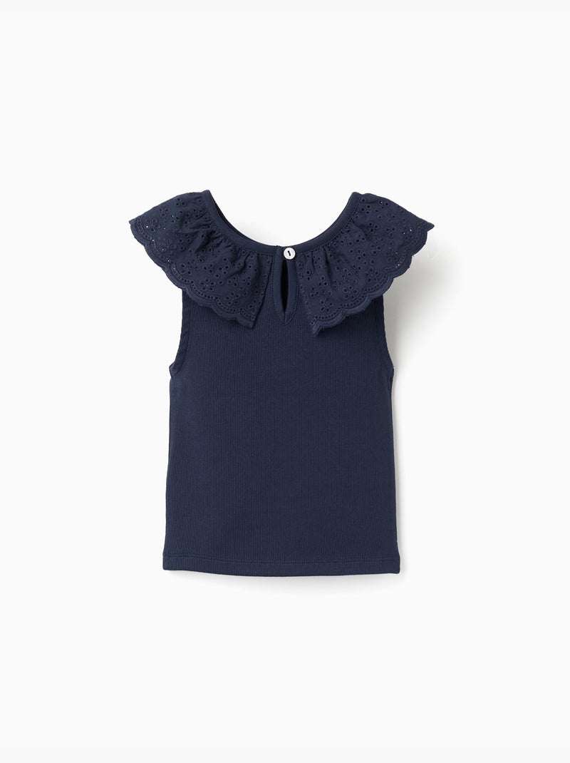 Top sans manches en coton avec col brodé Bleu foncé - Kiabi