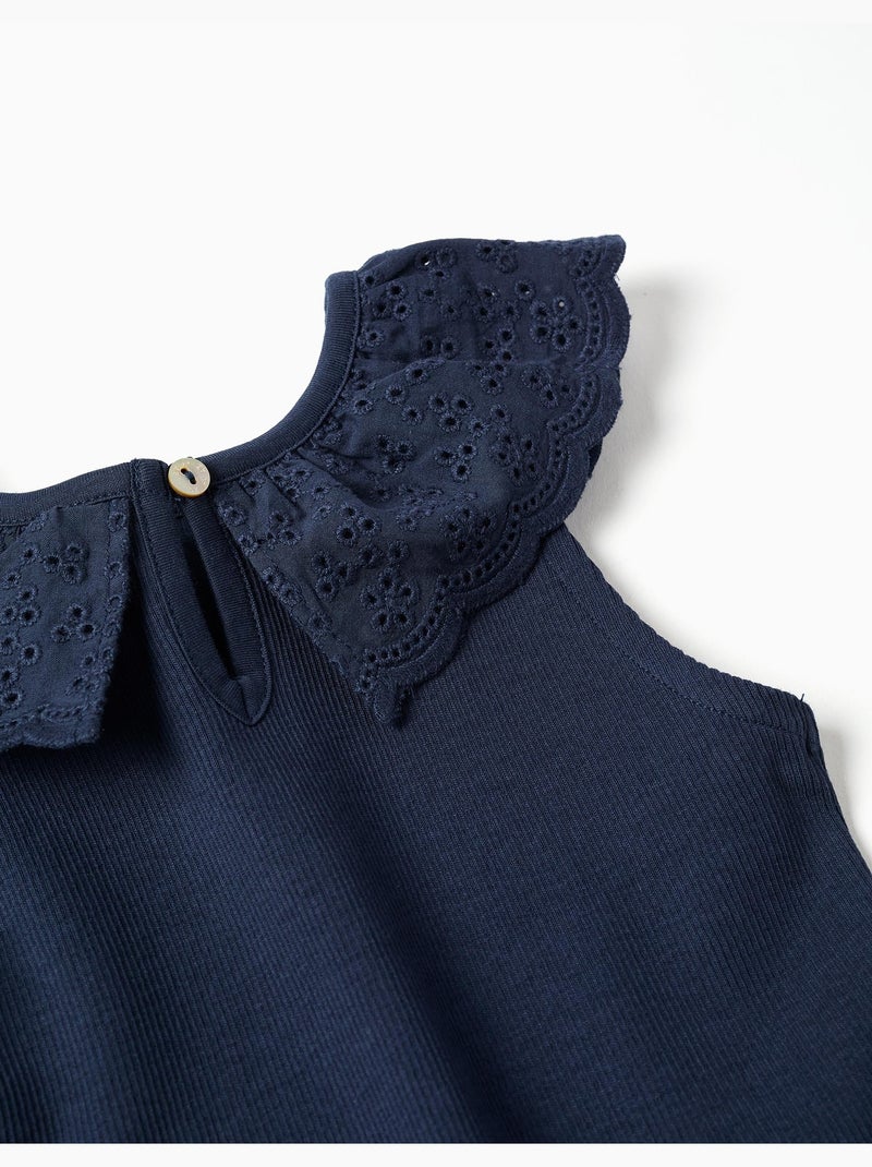 Top sans manches en coton avec col brodé Bleu foncé - Kiabi