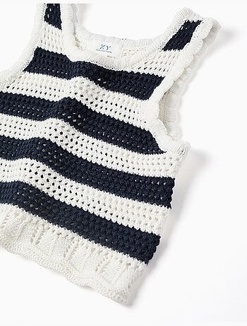 Top sans manches en coton en maille à rayures
