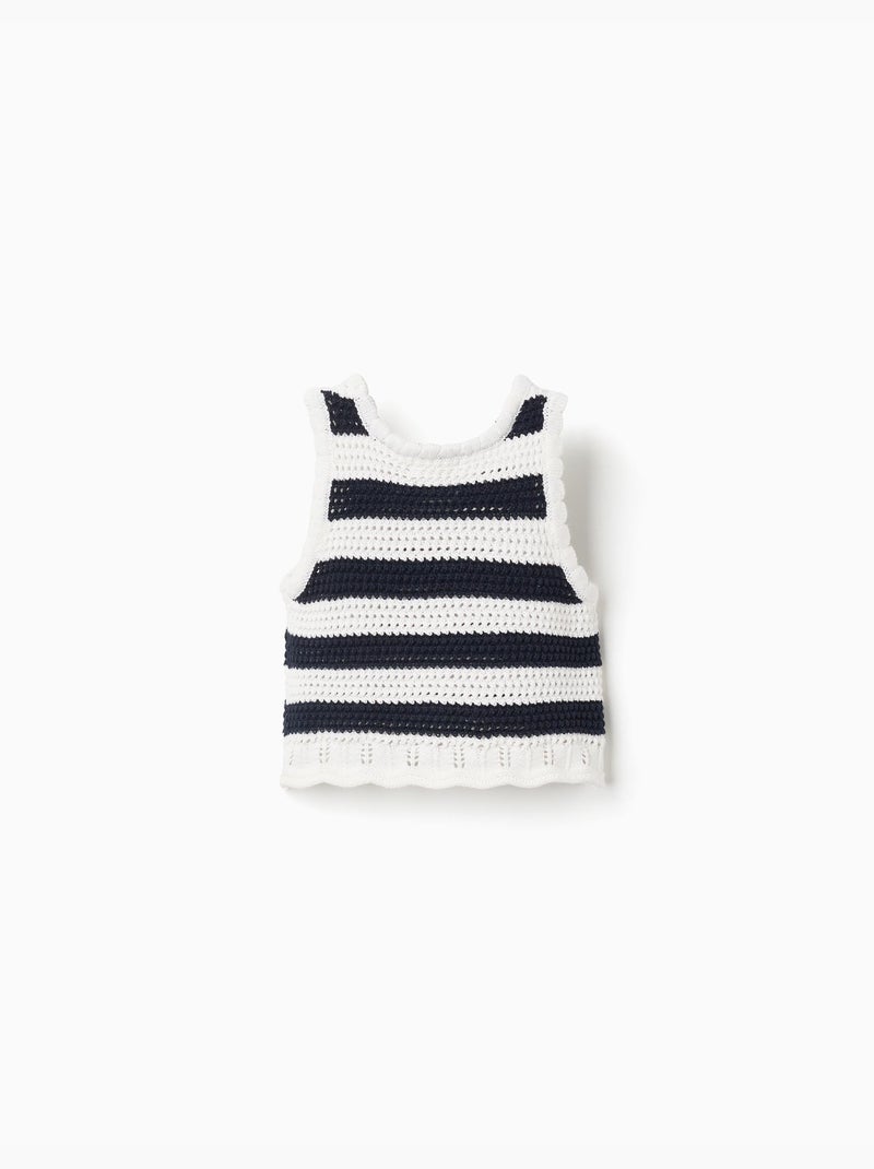 Top sans manches en coton en maille à rayures Beige clair - Kiabi