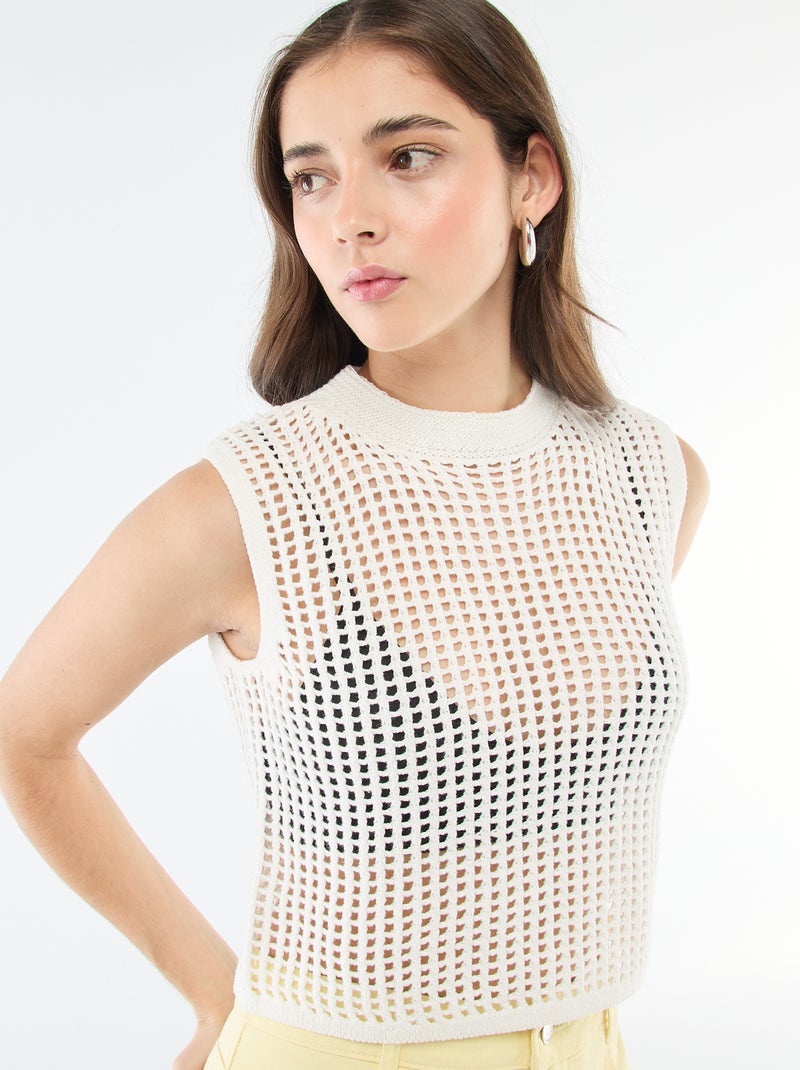 Top sans manches en crochet Blanc - Kiabi