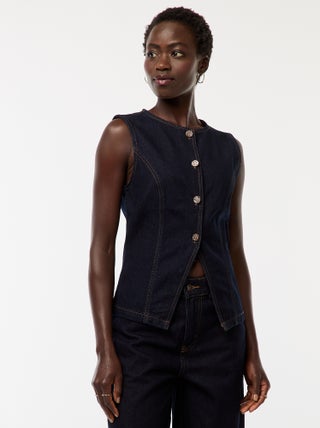 Top sans manches en denim