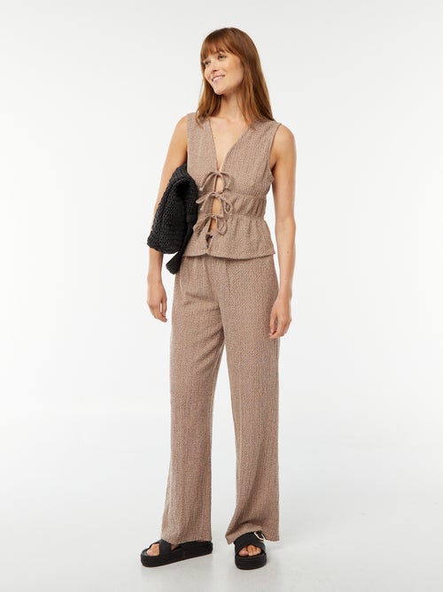 Top sans manches en maille gaufrée avec liens à nouer - Kiabi