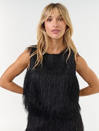 Top sans manches en maille poilue
