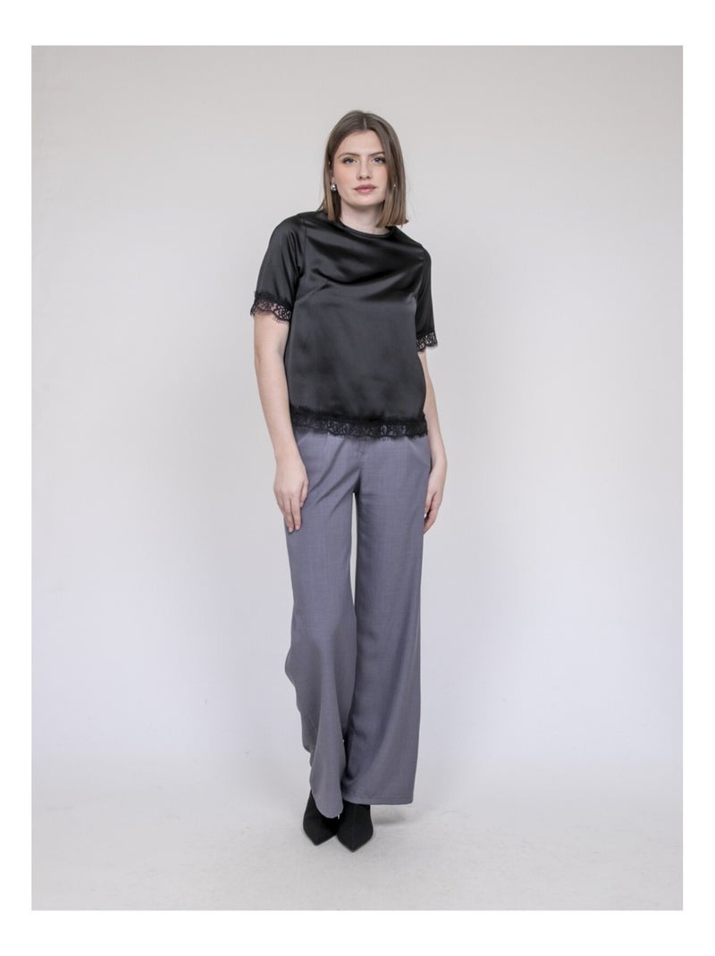 Top satin finition dentelle FERNADA Noir - Kiabi