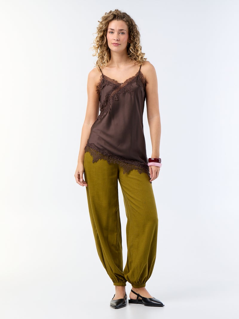 Top satiné asymétrique avec dentelle Marron - Kiabi