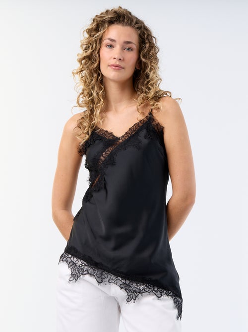 Top satiné asymétrique avec dentelle - Kiabi