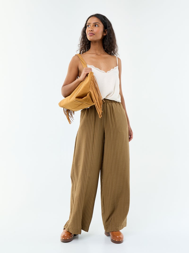 Top satiné avec dentelle Beige - Kiabi