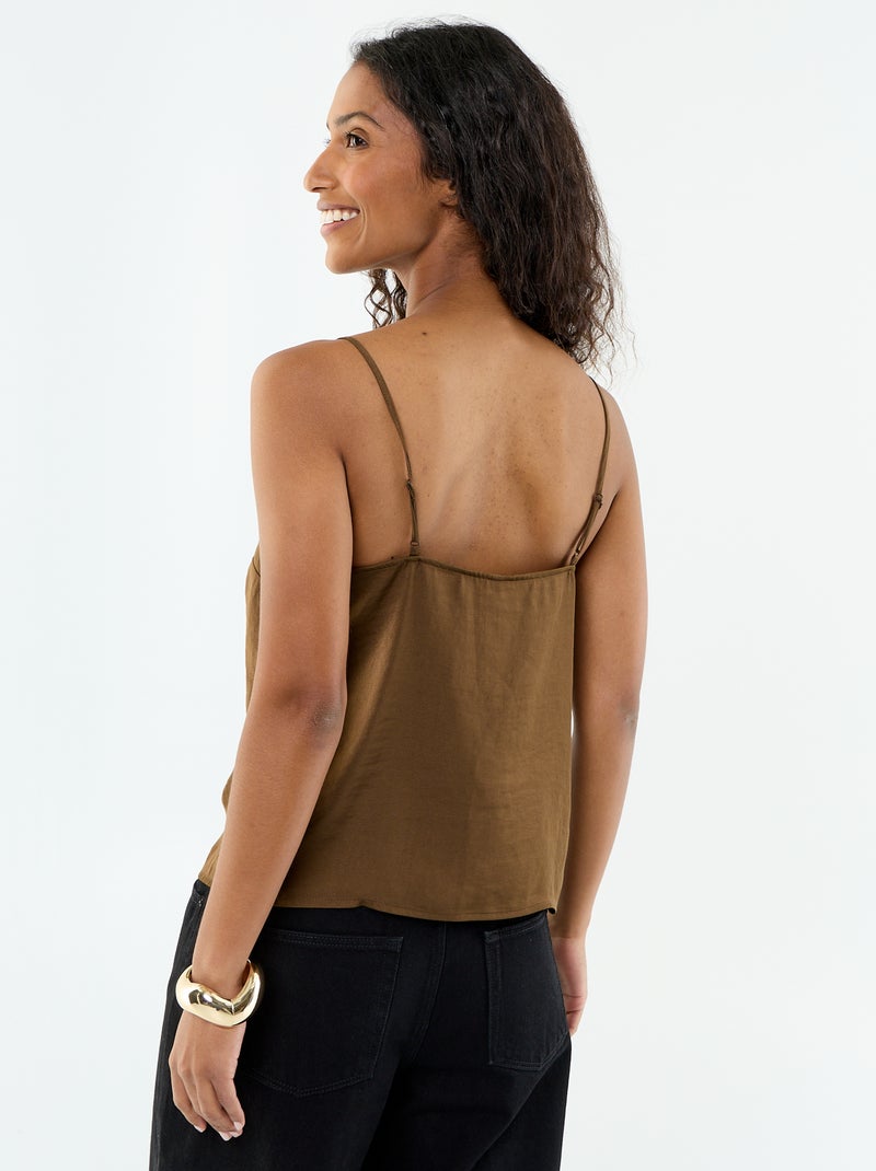 Top satiné avec dentelle Marron - Kiabi