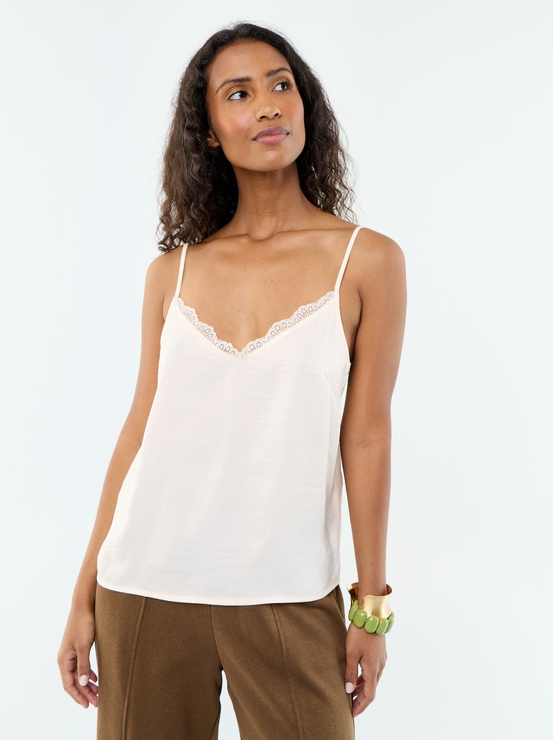 Top satiné avec dentelle Rose - Kiabi
