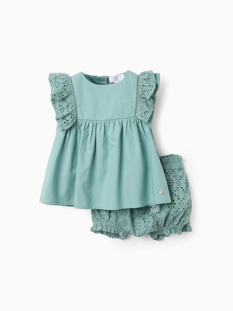 Top + Short avec Volants et Broderie Anglaise Vert clair - Kiabi