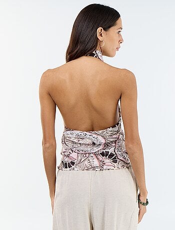 Top stretch asymétrique matière satinée