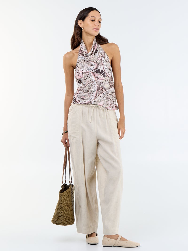 Top stretch asymétrique matière satinée Beige - Kiabi
