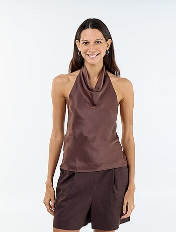 Top stretch asymétrique matière satinée