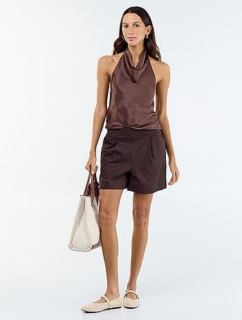 Top stretch asymétrique matière satinée