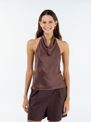 Top stretch asymétrique matière satinée