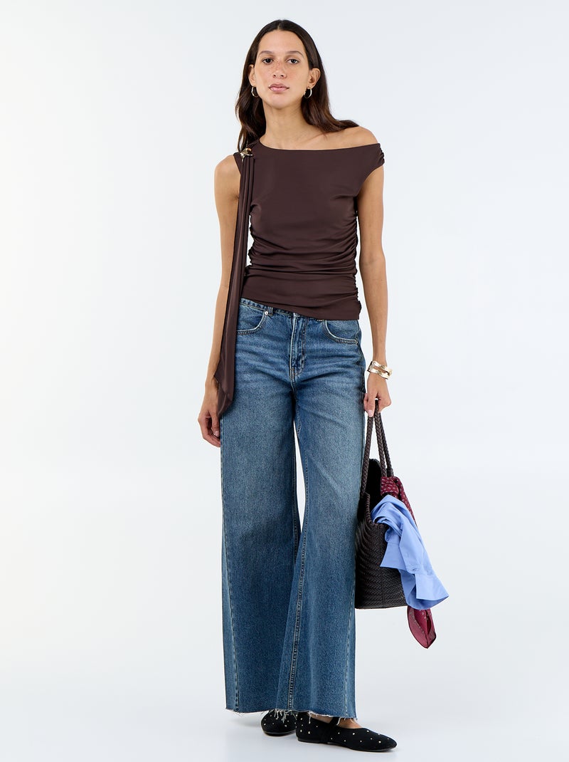 Top stretch uni asymétrique Marron - Kiabi