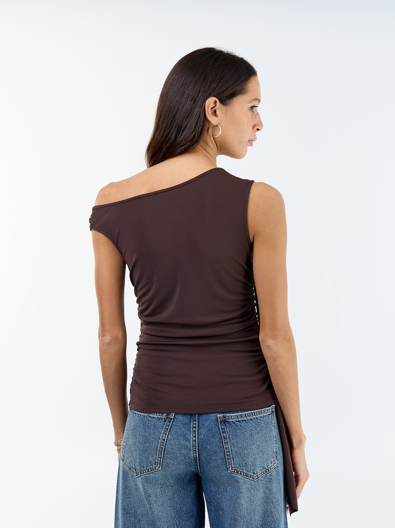 Top stretch uni asymétrique Marron - Kiabi