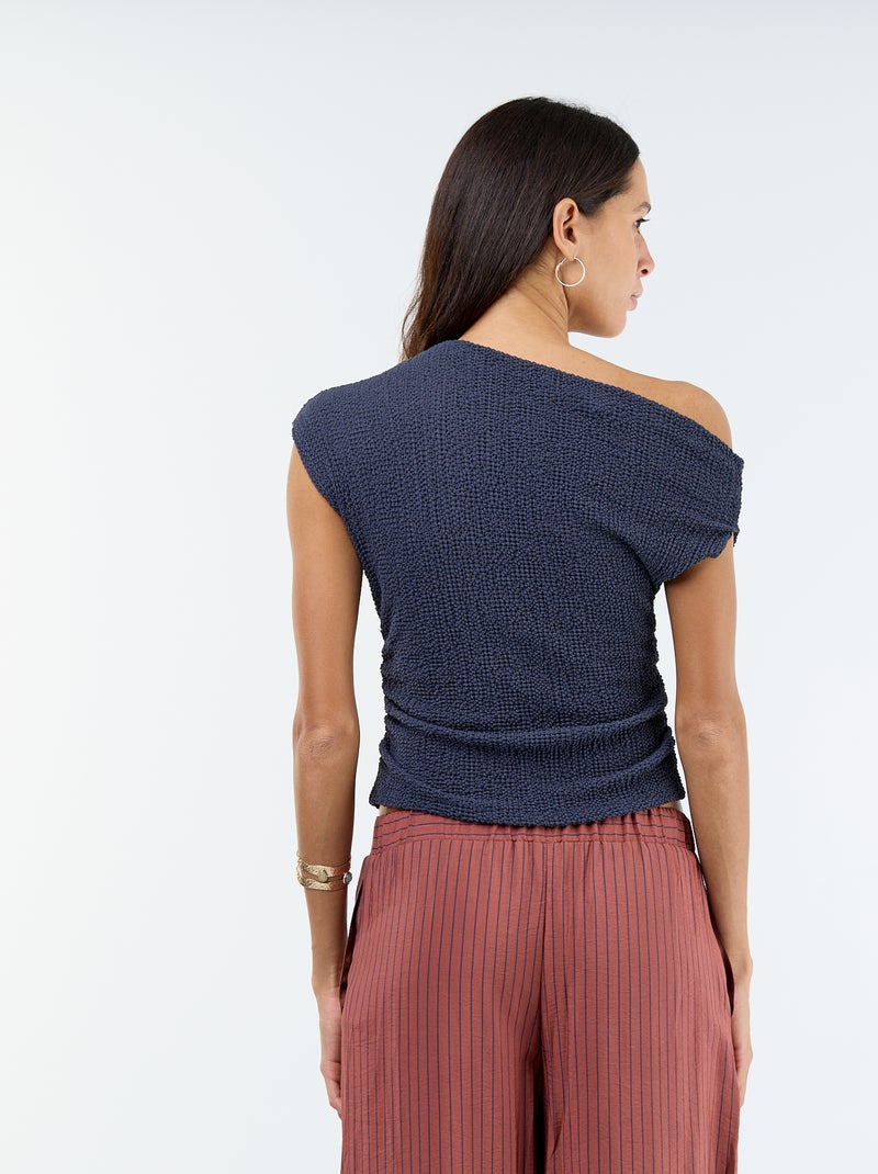 Top stretch uni asymétrique sans manches Bleu - Kiabi