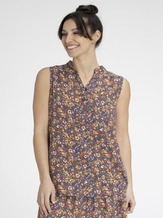 Top TROPIQUE Fleurs marron Top boutonné