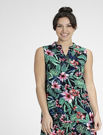 Top TROPIQUE Fleurs vert Top boutonné