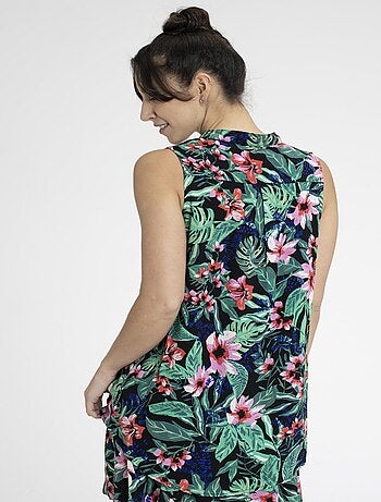 Top TROPIQUE Fleurs vert Top boutonné