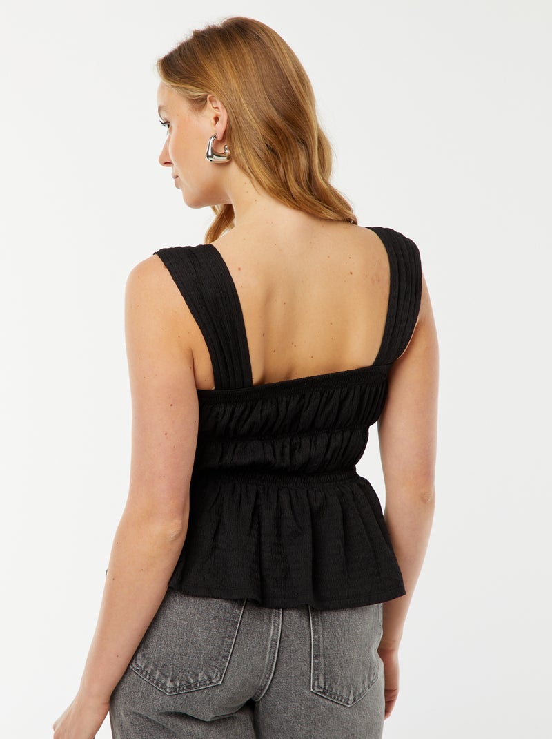 Top uni à bretelles en maille gaufrée Noir - Kiabi