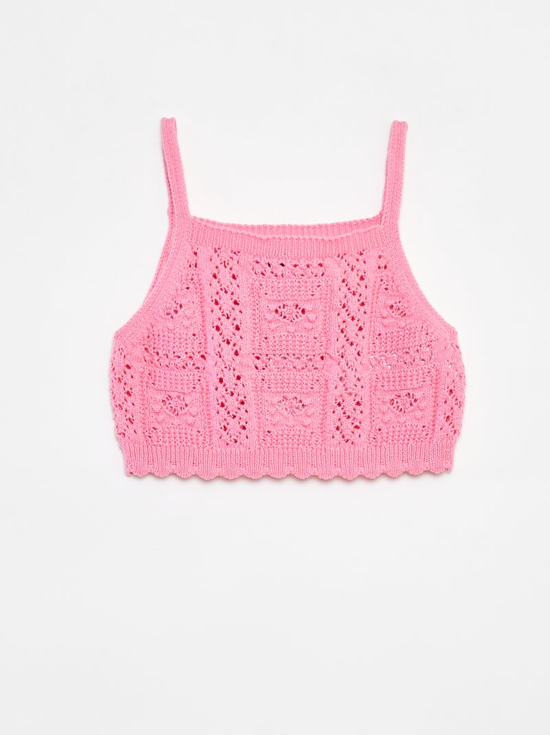 Top uni en crochet rose - Kiabi