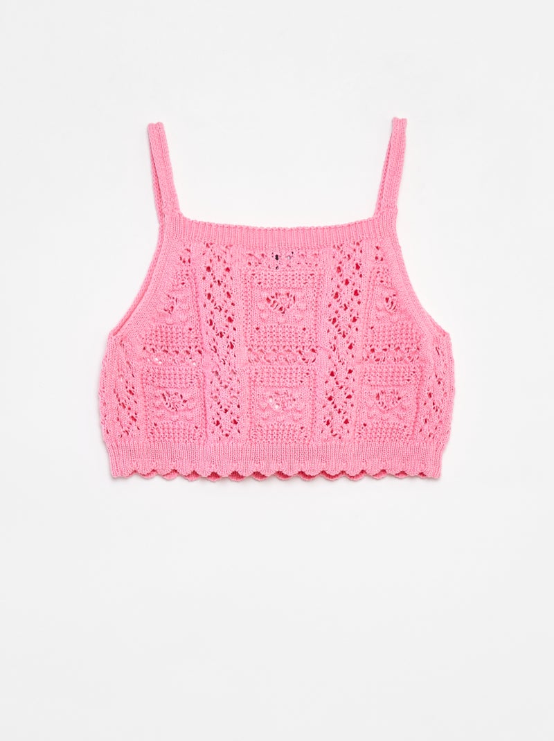 Top uni en crochet rose - Kiabi