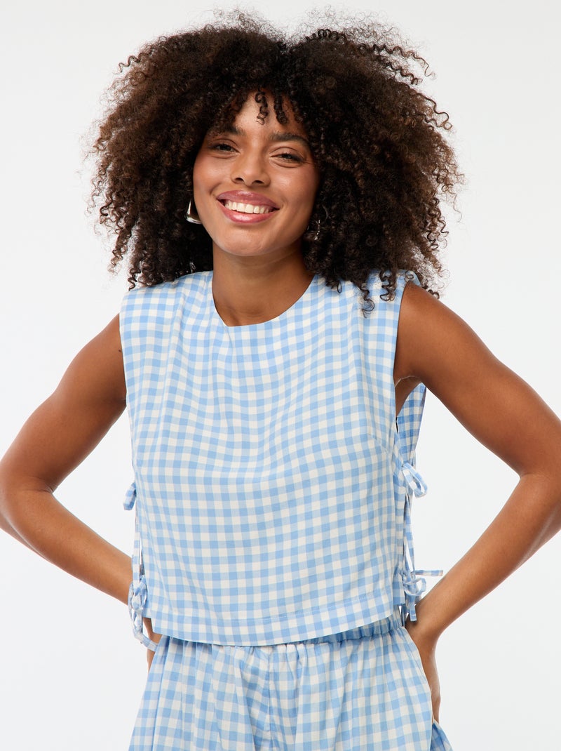 Top vichy avec épaulettes Bleu Femme Kiabi