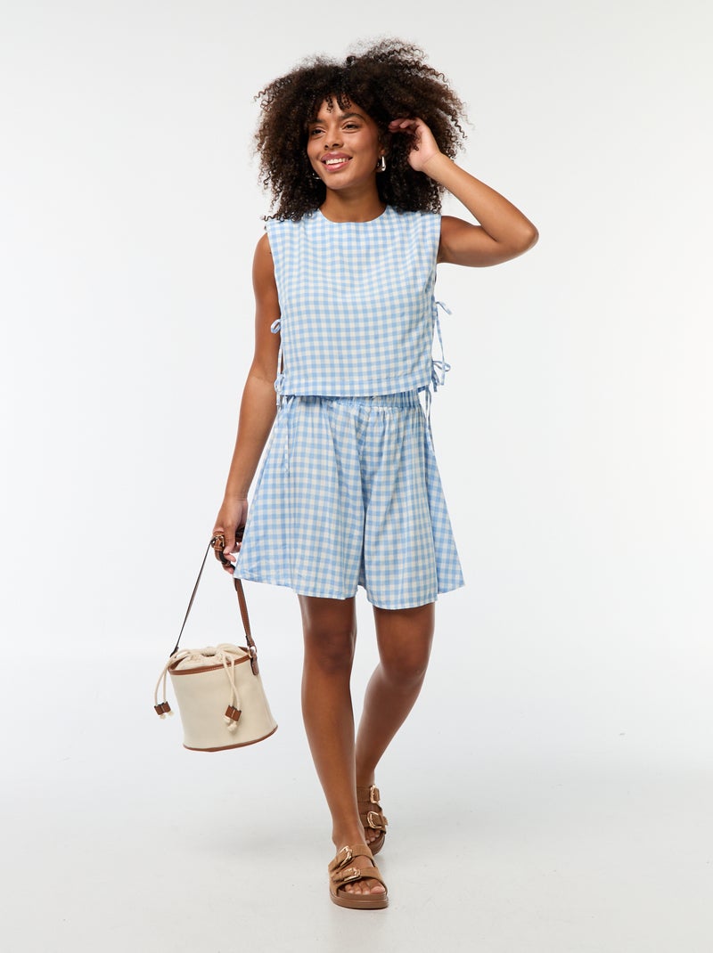 Top vichy avec épaulettes Bleu - Kiabi