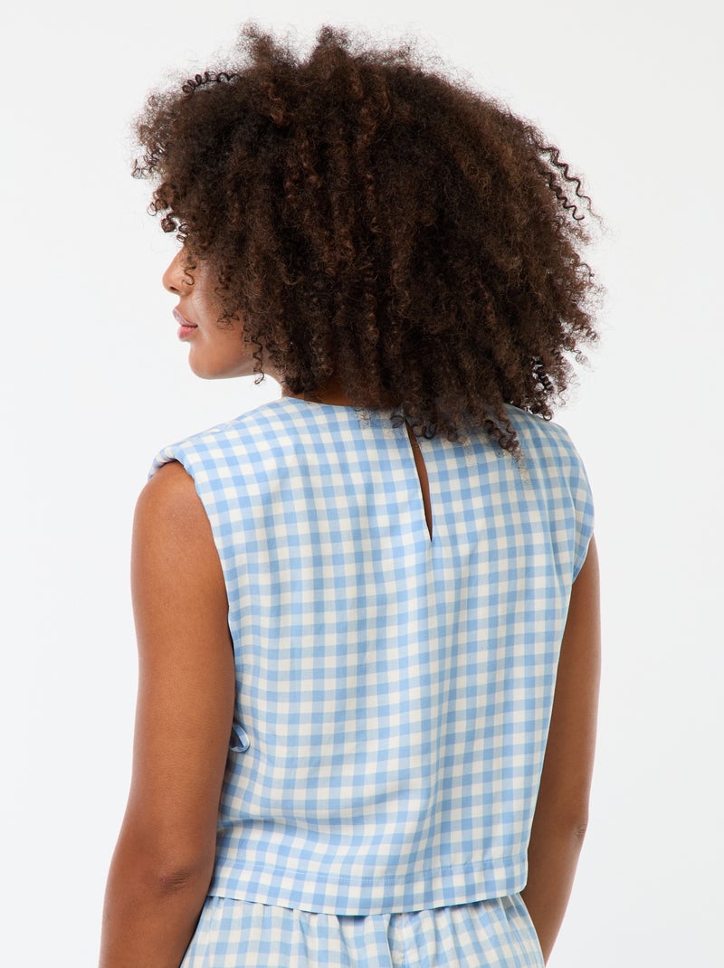 Top vichy avec épaulettes Bleu - Kiabi