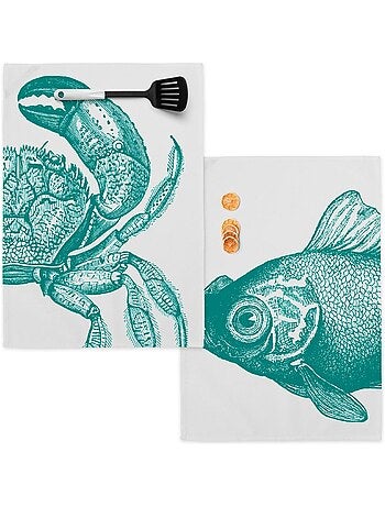 Torchon (2 pièces) Blue sea "Happyfriday