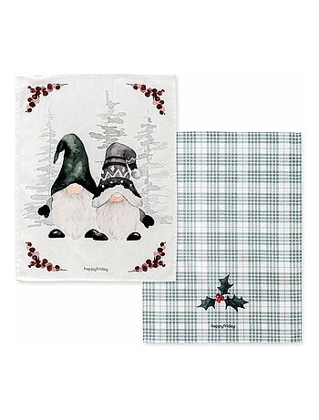 Torchon (2 pièces) Gnomes "Happyfriday