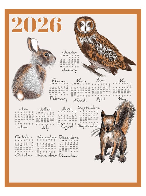 Torchon calendrier 2026 animaux du jardin coton - Kiabi