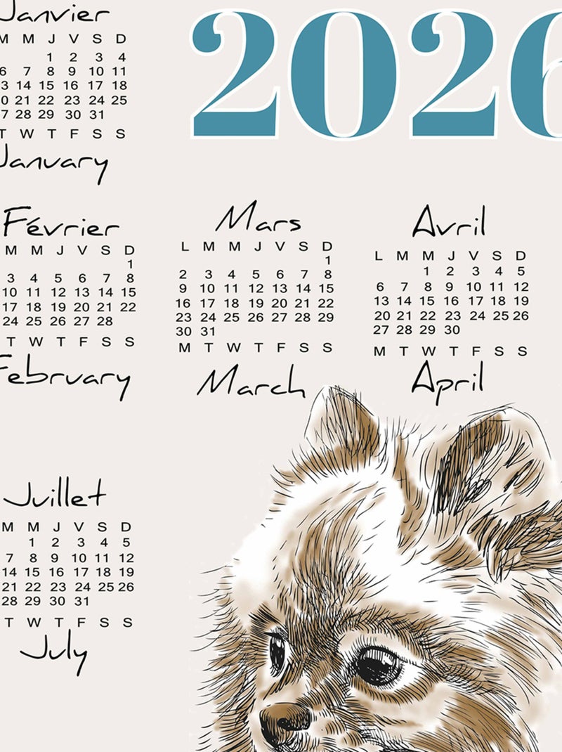 Torchon calendrier 2026 motif chiens coton Bleu - Kiabi