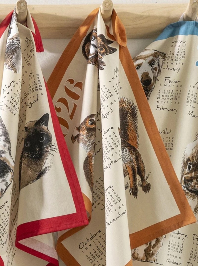Torchon calendrier 2026 motif chiens coton Bleu - Kiabi