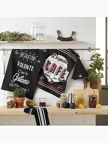 Torchon coton Gourmandises Noir