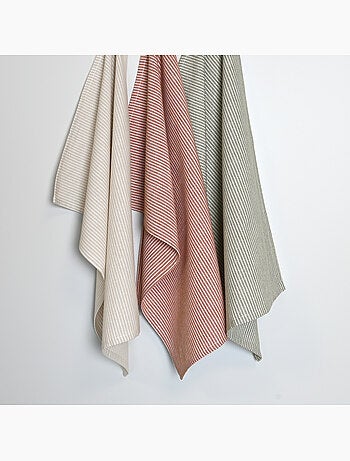 Torchon de cuisine en coton à fines rayures tissées