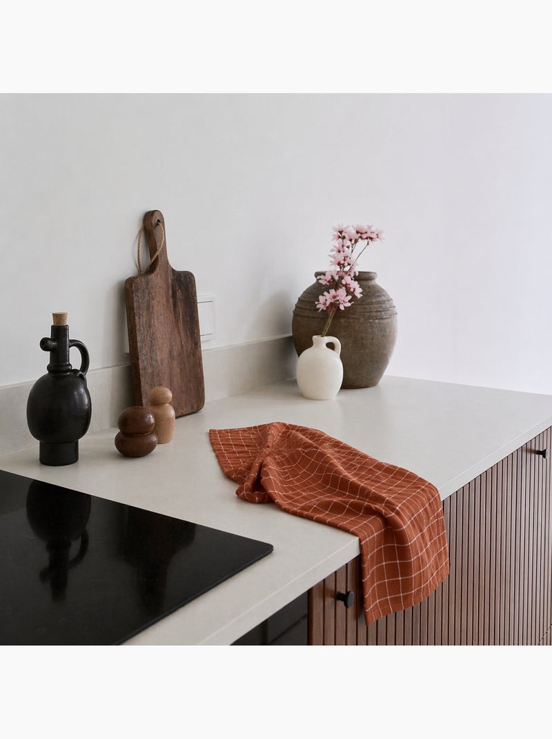 Torchon de cuisine en coton à motif carreaux Orange corail - Kiabi