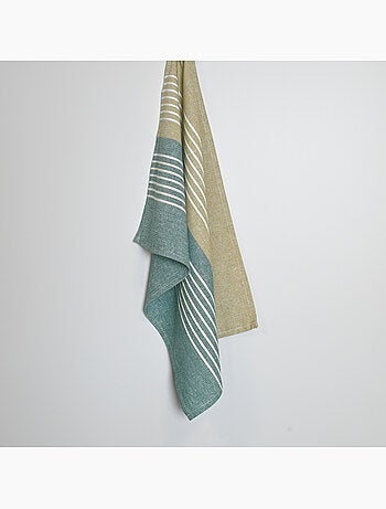 Torchon de cuisine en coton à rayures bicolores