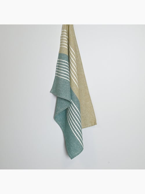 Torchon de cuisine en coton à rayures bicolores - Kiabi