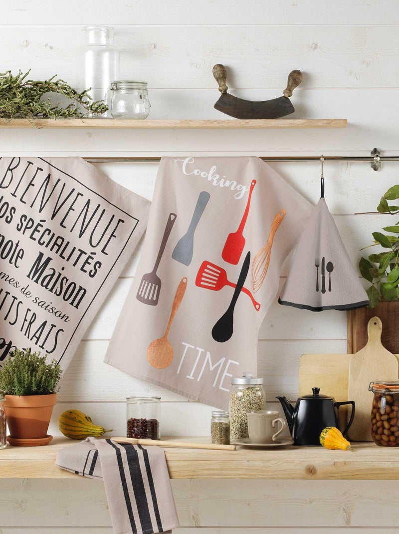 Torchon de cuisine en coton Cooking Time Beige - Kiabi