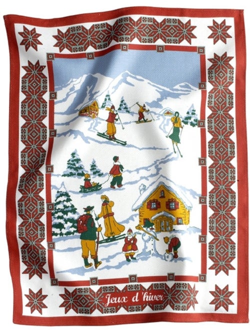 Torchon de cuisine « jeux d'hiver » – esprit montagne – rouge ou marron – 100 % coton - Kiabi