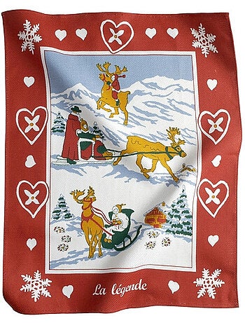 Torchon de cuisine « la légende » – esprit montagne – rouge ou marron – 100 % coton