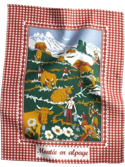 Torchon de cuisine « montée en alpage » – esprit montagne – rouge ou marron – 100 % coton - Kiabi
